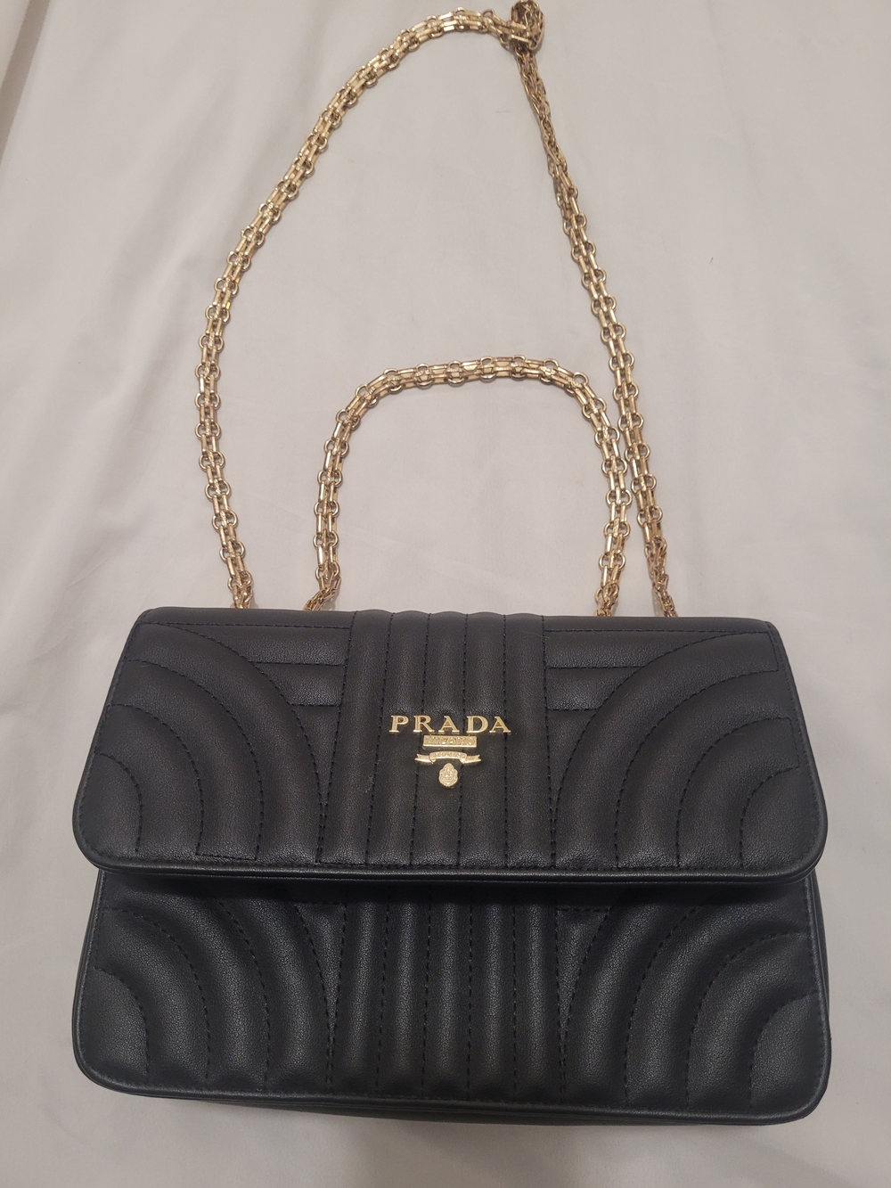 Prada Black Quilted Leather Shoulder Bag with Gold Chain
